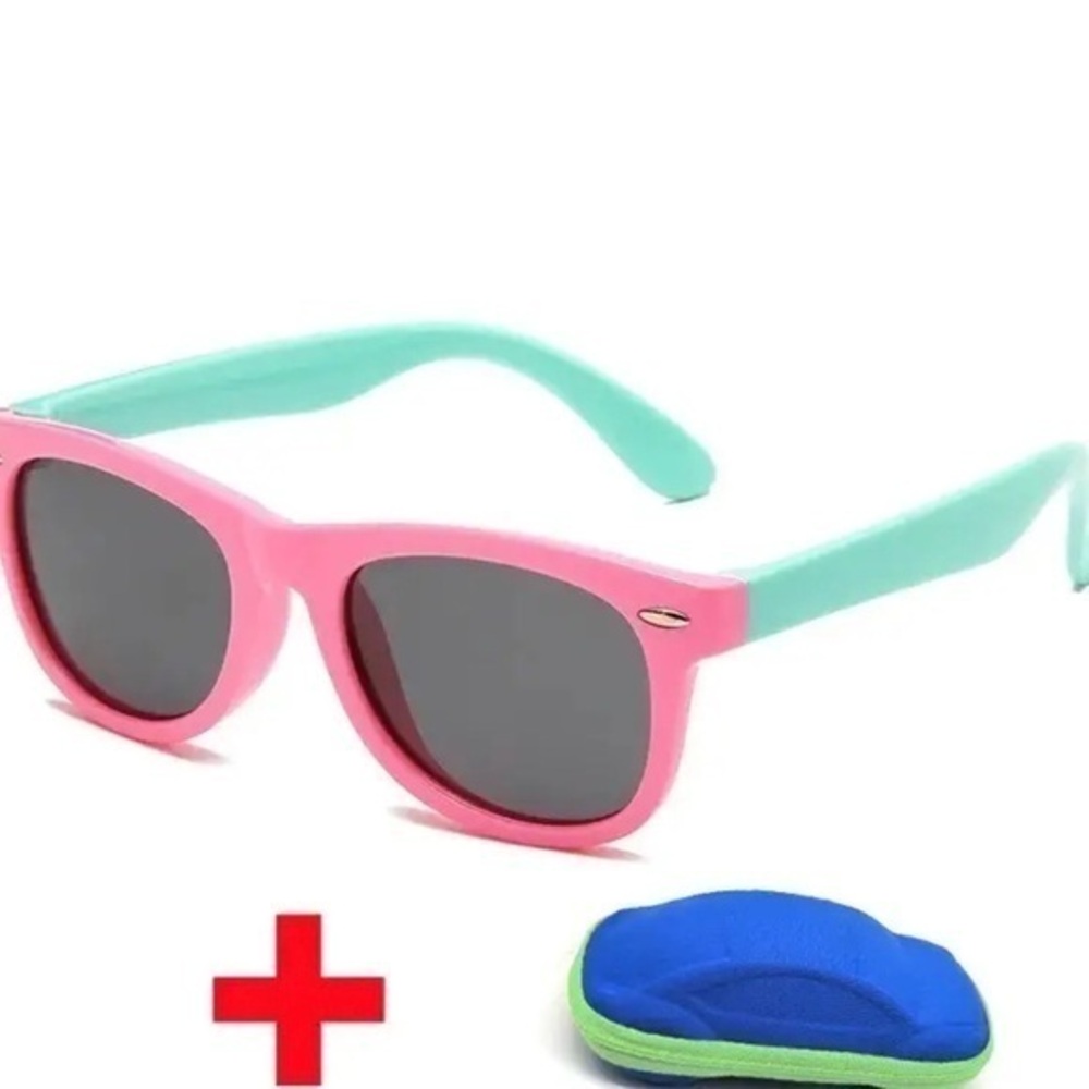 New pink, green frame sunglasses and case 1-6